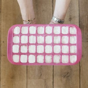 Tablettes lave vaisselle maison écologiques réalisés avec des cristaux de soude en poudre dans un bac à glaçon