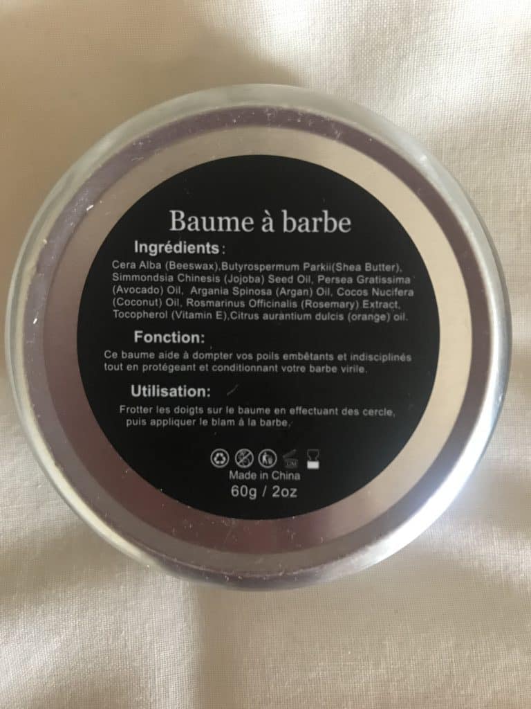 Ingrédients baume à barbe naturel mais made in China